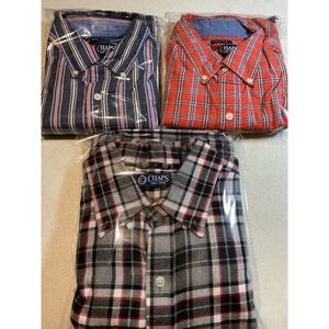 2 Chaps Mens Easy Care Striped Button Down Shirt L/G Blue Orange White